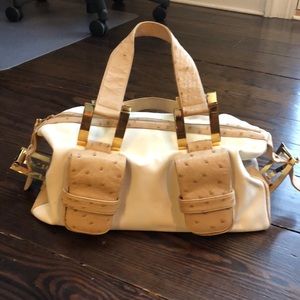 Canvas handbag with Ostrich straps